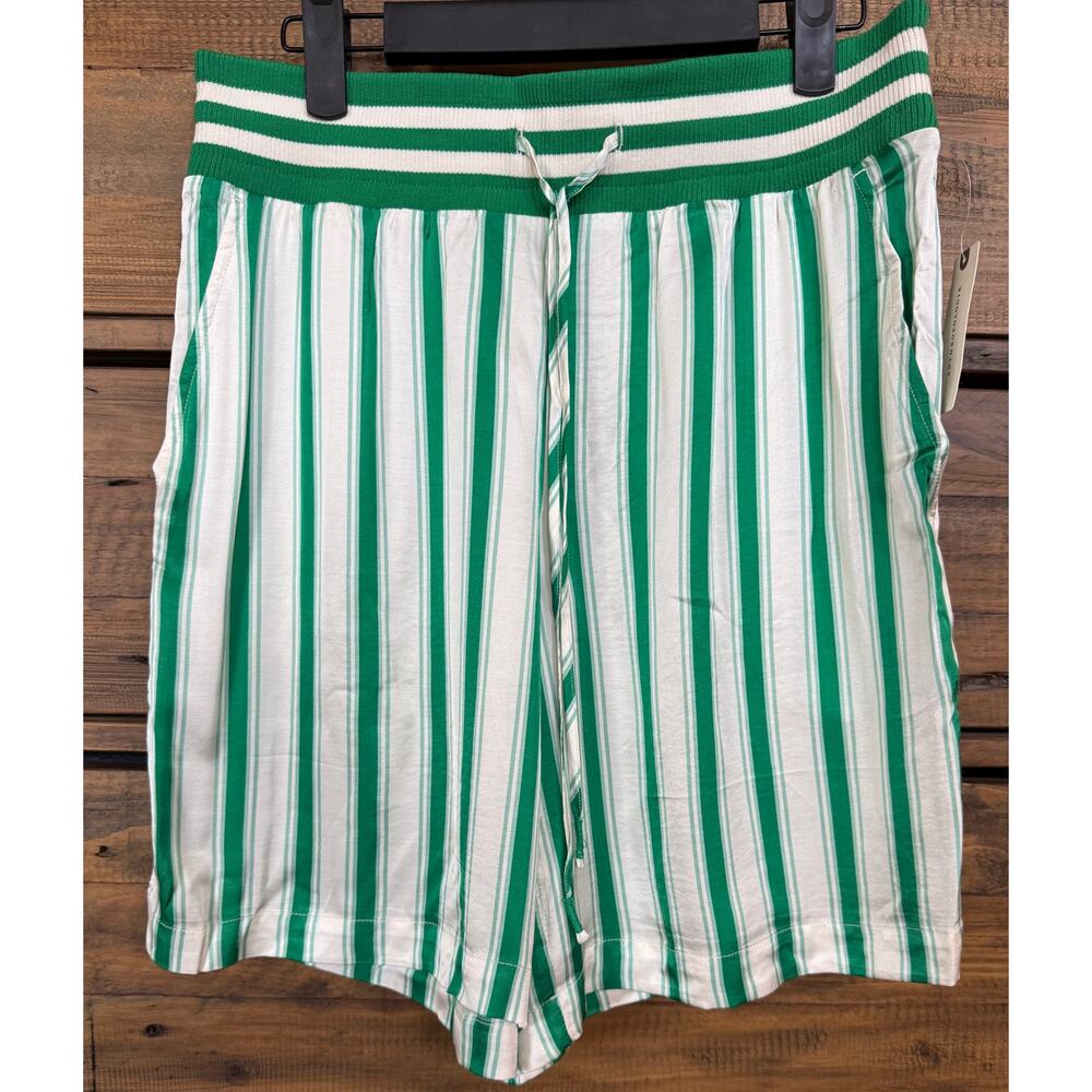 ANTHROPOLOGIE NWT Silky Bermuda Boxer Shorts Green-White Women's Sz S